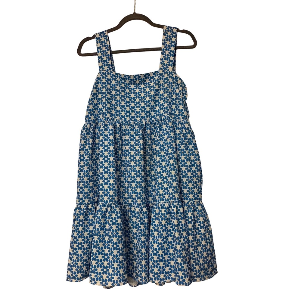 Pink Lily Blue Floral Tiered Mini Dress CL28185 Large Daisy Print Sleeveless